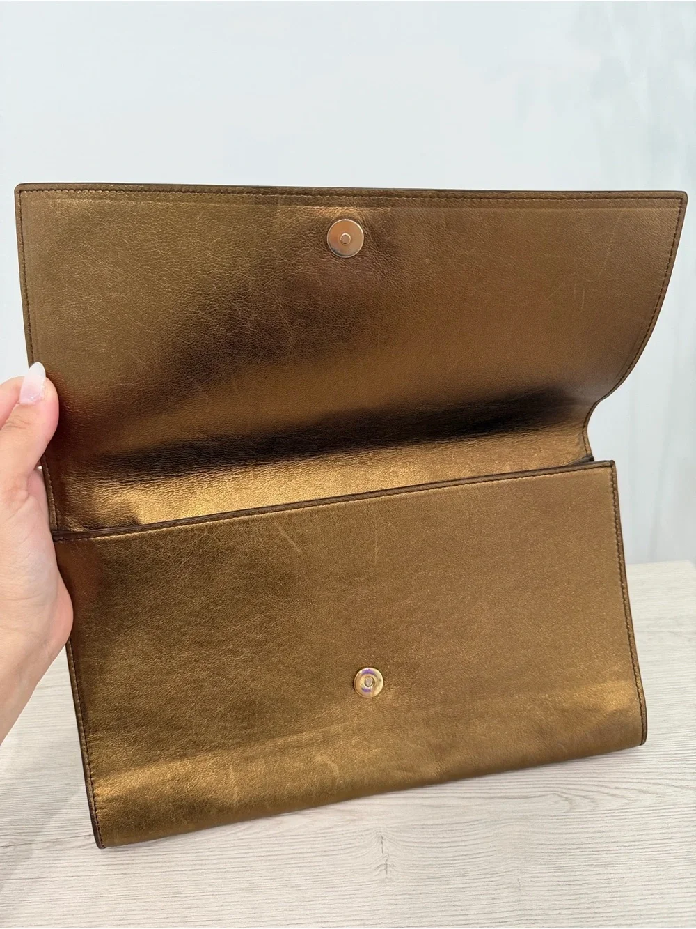 Saint Laurent Bronze Metallic YSL Fold-Over Clutch - Picture 6 of 7